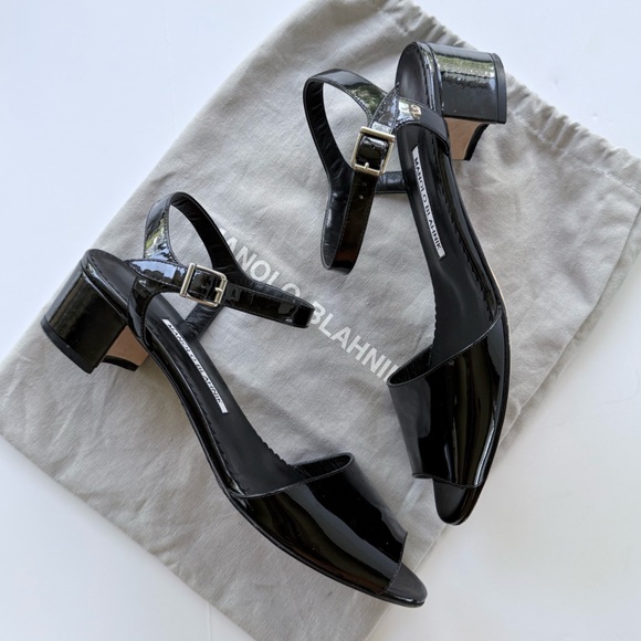 Manolo Blahnik Affian Sandal in Black Patent Leather 39 / 8 - Picture 13 of 16
